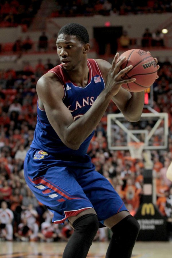 Joel Embiid playing for the University of Kansas in 2014, just starting his career.