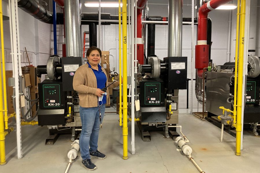 Rubenia Alvarez shows some of the hidden areas of the school that are important to keeping the building running from day to day.  This is the boiler room, where the schools heating system operates.