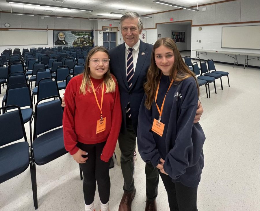 Reporters Luciana (L) and Nyah (R) interviewed Congressmand Beyer during his visit to Longfellow.