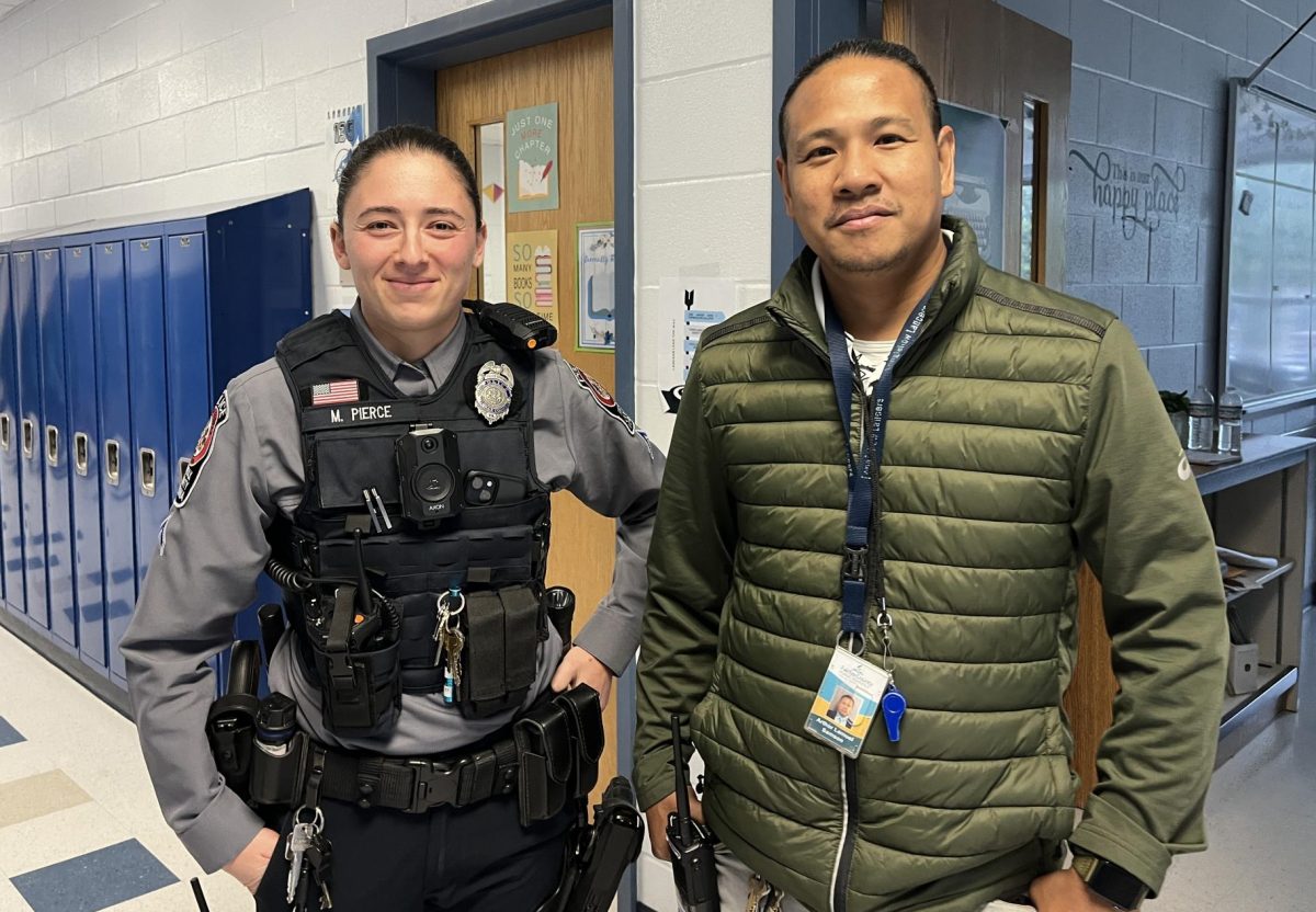 Pictured: School Resource Officer Pierce with Safety and Security Assistant Mr. Samson